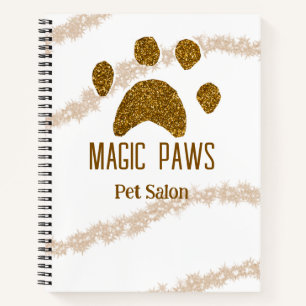 Golden glitter paws pet salon add name email websi notebook