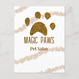 Golden glitter paws pet salon add name email websi postcard