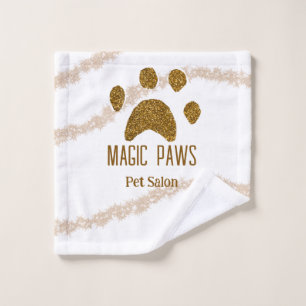 Golden glitter paws pet salon add name email websi wash cloth