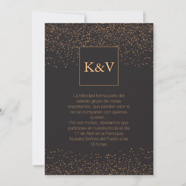 Golden Glitter Personalised Invitation in Spanish (Front)