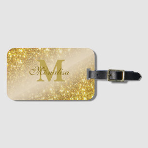 Golden glitter personalised luggage tag