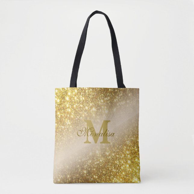 Golden glitter personalised Tote (Front)