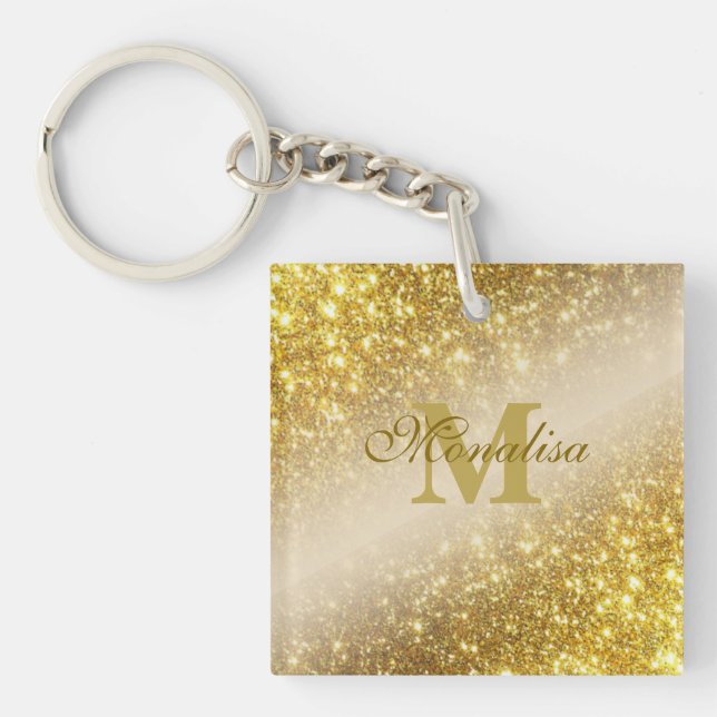 Golden glitter personalised Tote Key Ring (Front)