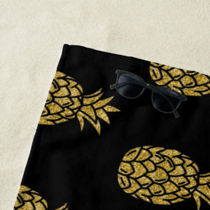 Golden Glitter Pineapple Tropical Fruit Beach Towel