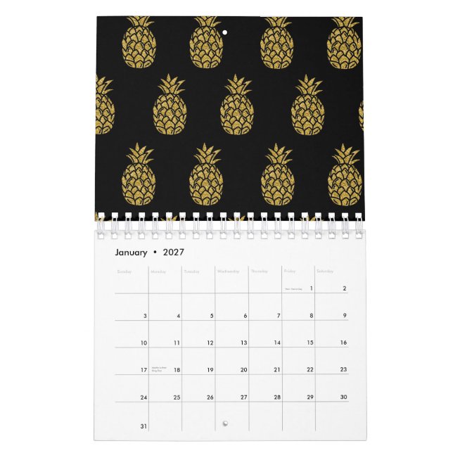 Golden Glitter Pineapple Tropical Fruit Lover Calendar (Jan 2027)