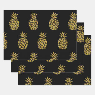 Golden Glitter Pineapple Tropical Fruit Wrapping Paper Sheet