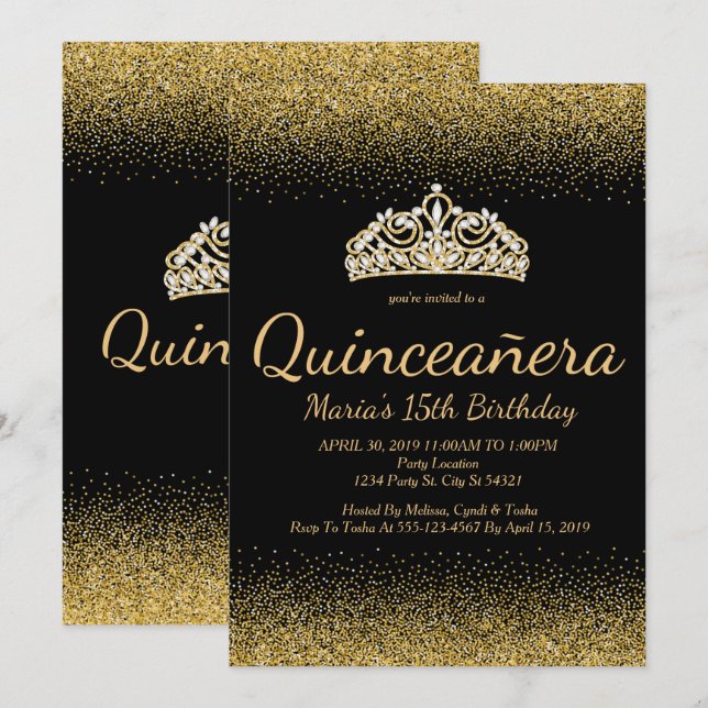 Golden Glitter, Quinceanera Invitations (Front/Back)