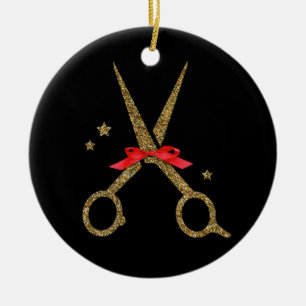 Golden glitter scissors - Hair dresser stylist Ceramic Tree Decoration