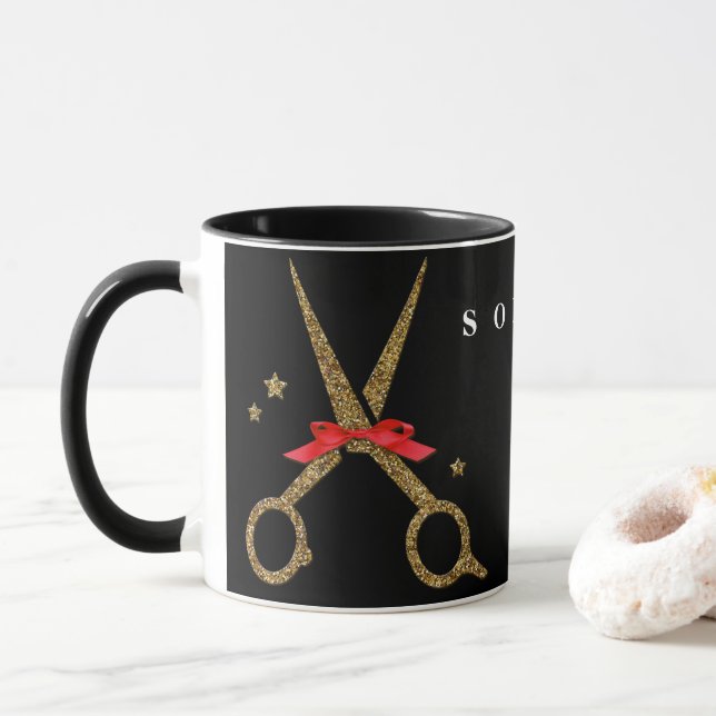 Golden glitter scissors - Hair dresser stylist Mug (With Donut)