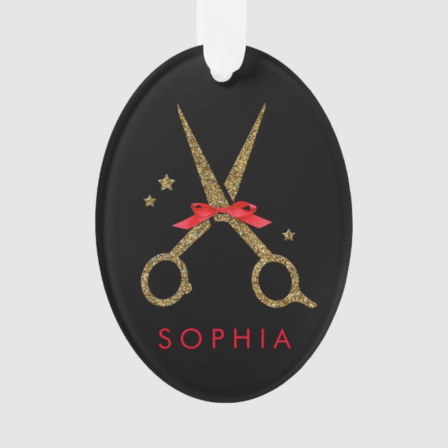 Golden glitter scissors - Hair dresser stylist Ornament (Front)