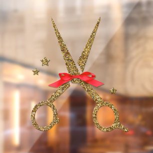 Golden glitter scissors - Hair dresser stylist Window Cling