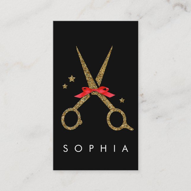 Golden glitter scissors - Hair stylist NAME Enclosure Card (Front)