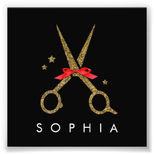 Golden glitter scissors - Hair stylist NAME Photo Print