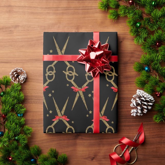 Golden glitter scissors - Hair stylist Wrapping Pa Wrapping Paper (Holiday Gift)