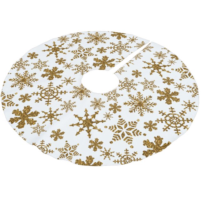 Golden Glitter Snowflakes Christmas Pattern Brushed Polyester Tree Skirt (Angled)