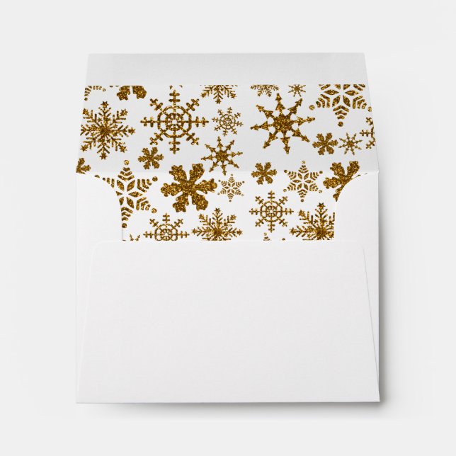 Golden Glitter Snowflakes Christmas Pattern Envelope (Back (Bottom))