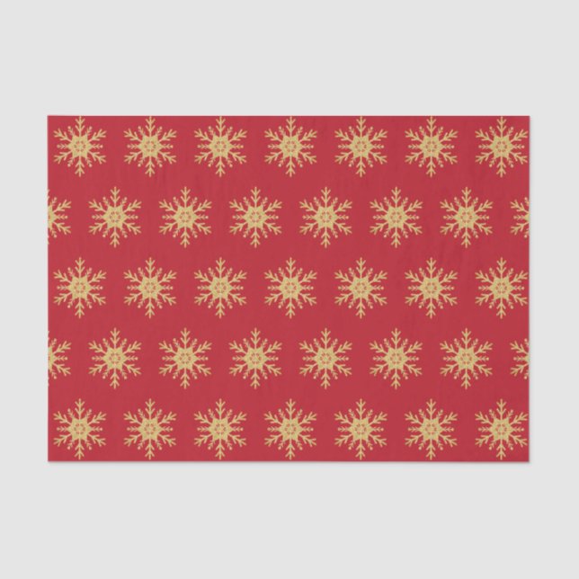 Golden Glitter Snowflakes on Christmas Red Tissue Paper (Front)