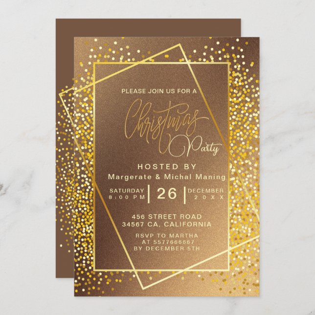 Golden glitter Sparkle Lights Christmas Eve Party  Invitation (Front/Back)