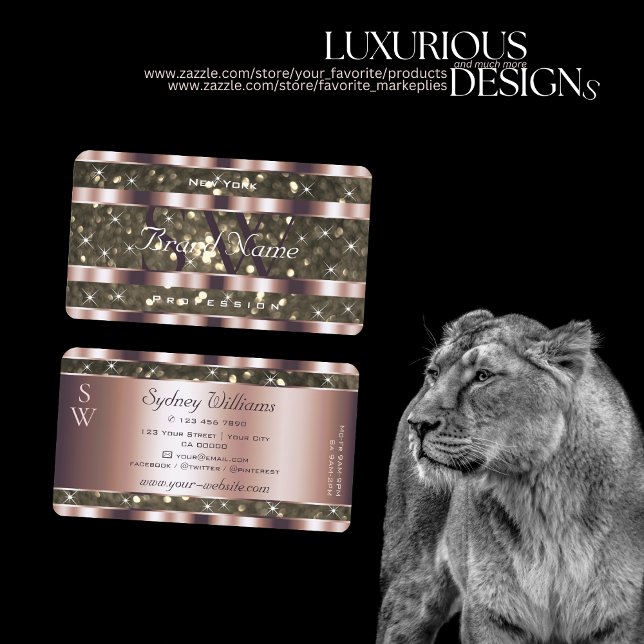  Golden Glitter Sparkle Stars Initials Rose Gold Business Card (Creator Uploaded)