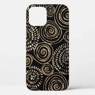 Golden glitter spirals, abstract, seamless texture iPhone 12 case
