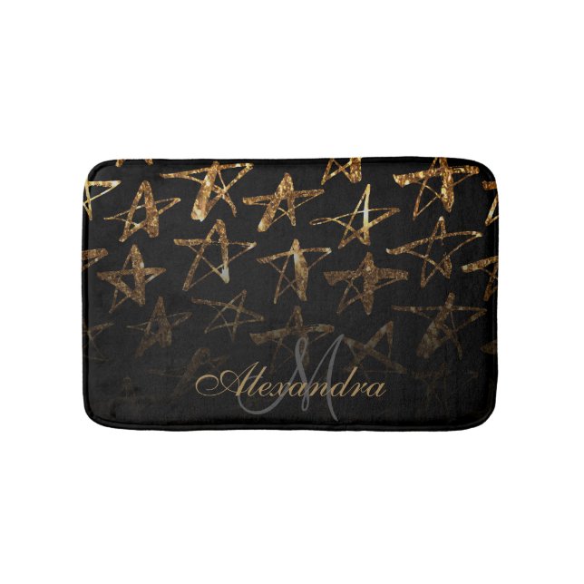 Golden Glitter Stars Bath Mat (Front)