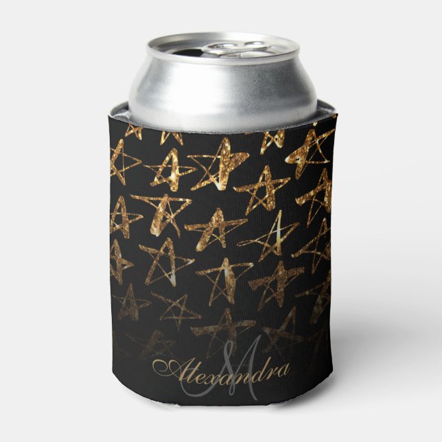 Golden Glitter Stars Can Cooler (Can Front)