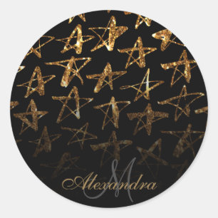 Golden Glitter Stars Classic Round Sticker