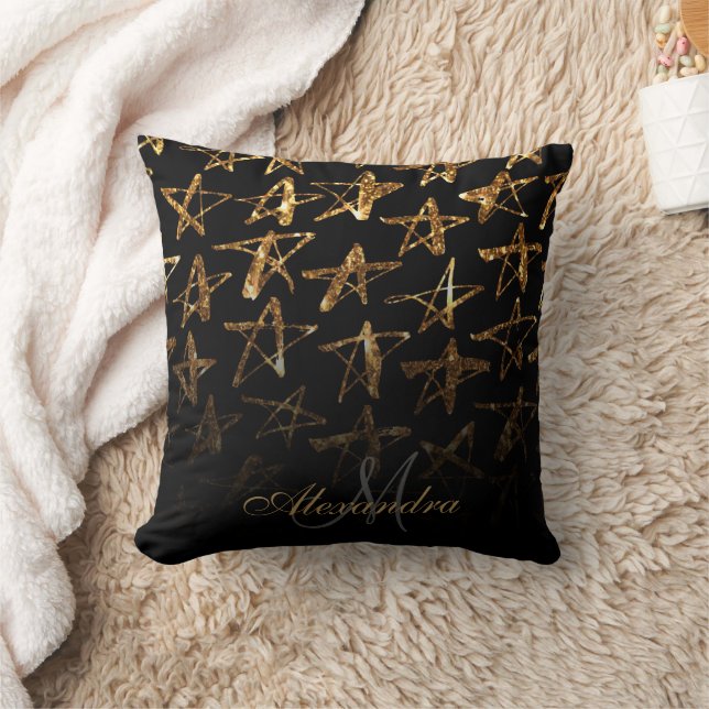 Golden Glitter Stars Cushion (Blanket)