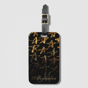 Golden Glitter Stars Luggage Tag