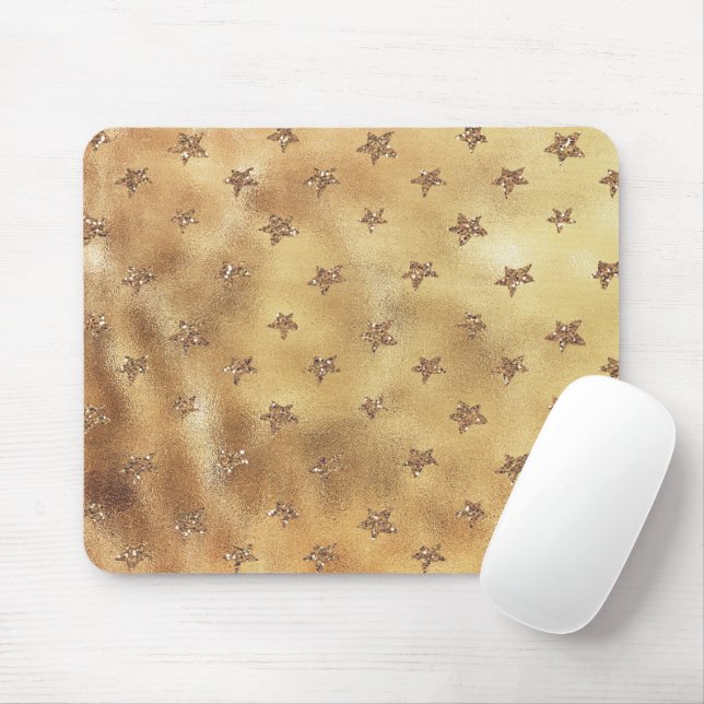 Golden Glitter Stars Mouse Mat (With Mouse)