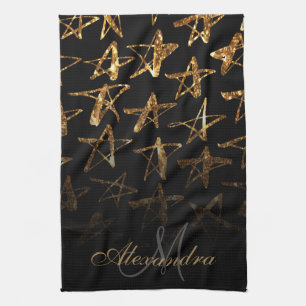 Golden Glitter Stars Tea Towel