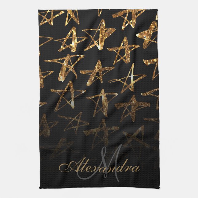 Golden Glitter Stars Tea Towel (Vertical)