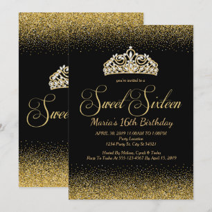 Golden Glitter, Sweet 16 Invitations