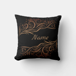 Golden glitter swirls doodle elements romantic flo cushion