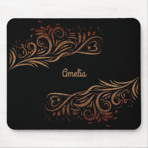 Golden glitter swirls doodle elements romantic flo mouse mat