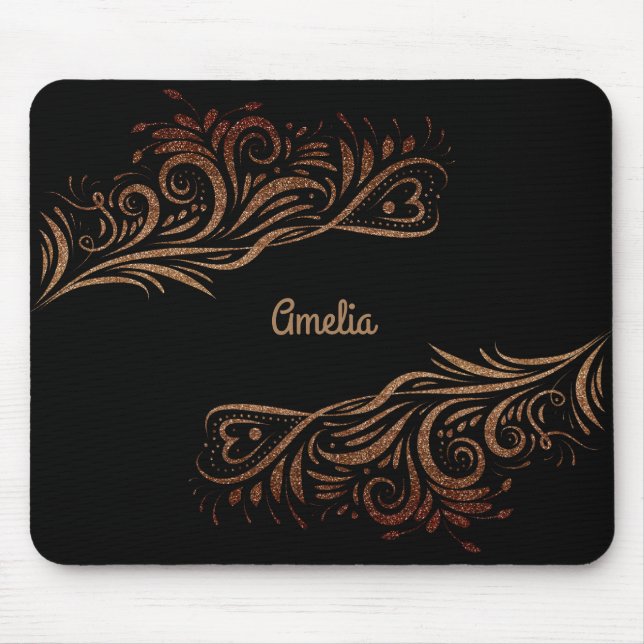 Golden glitter swirls doodle elements romantic flo mouse mat (Front)