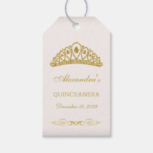 Golden glitter Tiara Quinceanera Gift Tags