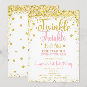 Golden Glitter Twinkle Little Star Birthday Invite