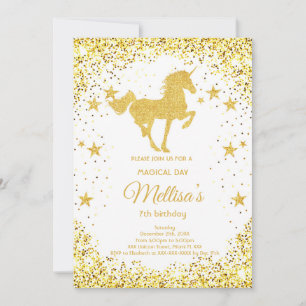 Golden Glitter unicorn birthday invitation