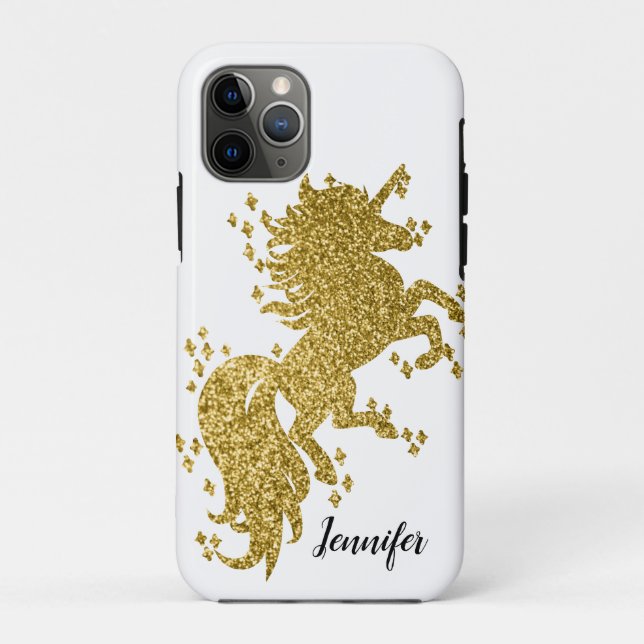 Golden glitter unicorn with name  Case-Mate iPhone case (Back)