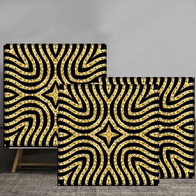 Golden Glitter Wave Pattern on Black Tile (Creator Uploaded)