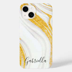 Golden Glitter White Marble Case-Mate iPhone 14 Case