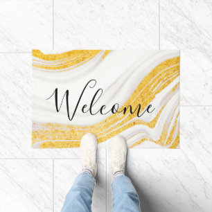 Golden Glitter White Marble Doormat