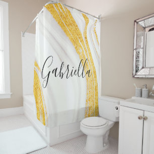 Golden Glitter White Marble Shower Curtain
