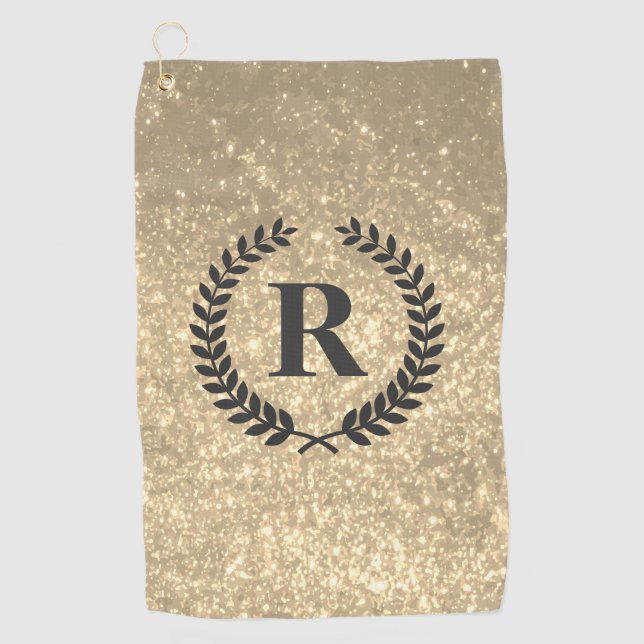 Golden Glitter With Monogram Golf Towel (Front)