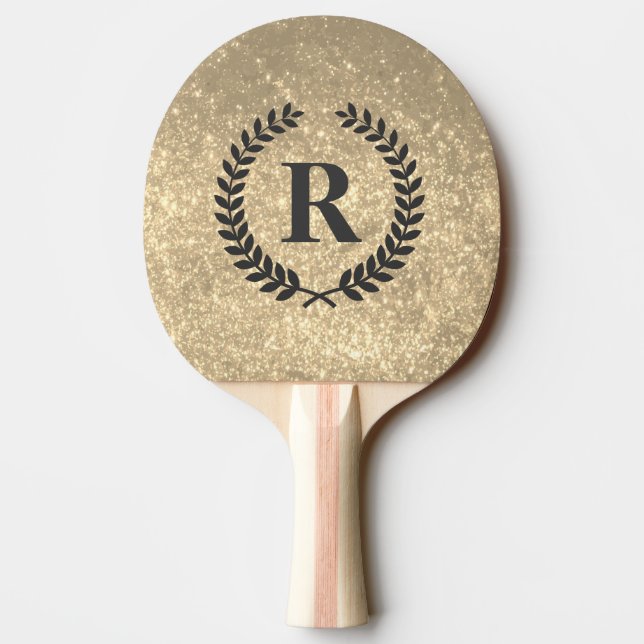 Golden Glitter With Monogram Ping Pong Paddle (Back)