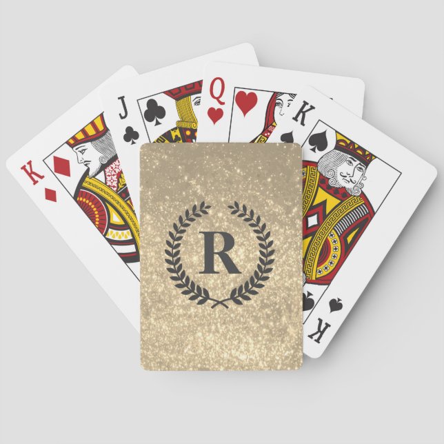 Golden Glitter With Monogram Playing Cards (Back)