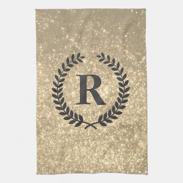 Golden Glitter With Monogram Tea Towel (Vertical)