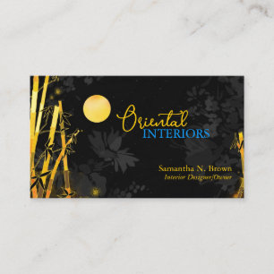 Golden Glittering Bamboos Black Business Card