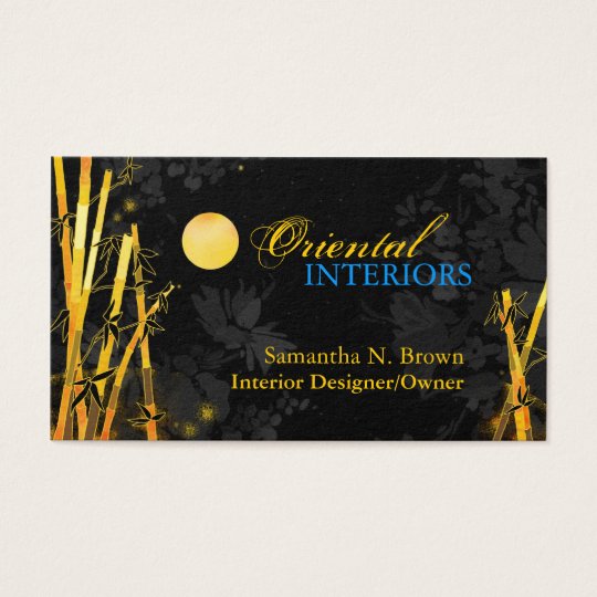 Golden Glittering Bamboos Black Business Cards